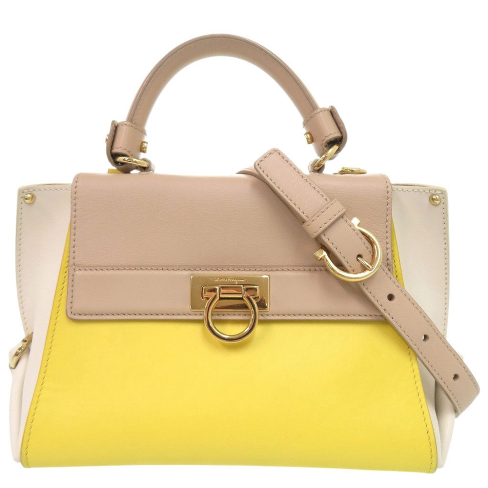 Salvatore Ferragamo Sofia Gancini Leather Multicolor 2-Way Handbag Shoulder B...